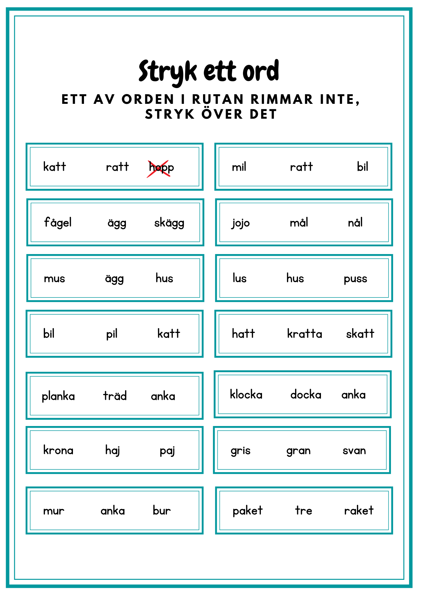 Häfte- träna på rimord