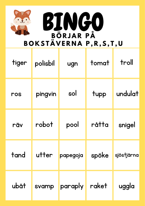 Lässpel- Bingo & Lotto med bokstäverna PRSTU