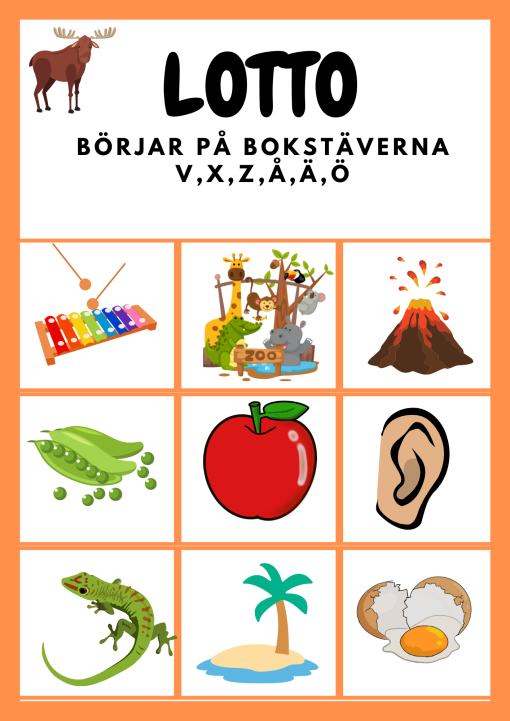 Lässpel- Bingo & Lotto med bokstäverna VXZÅÄÖ