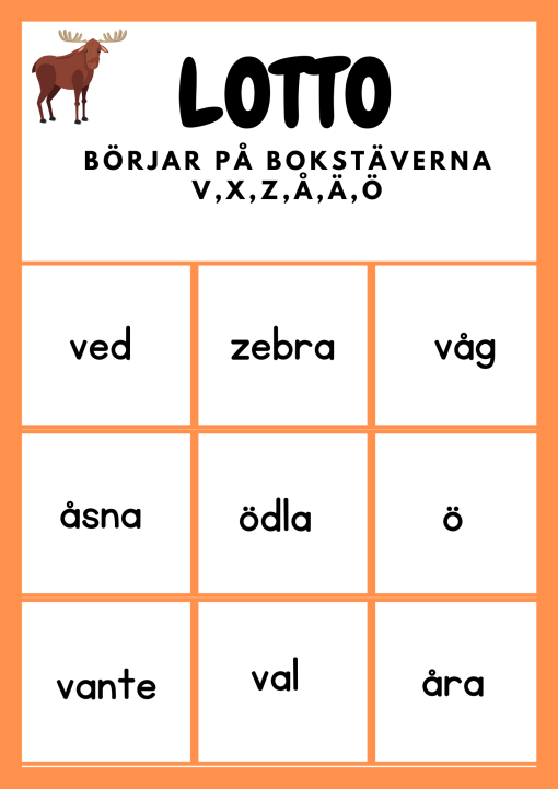Lässpel- Bingo & Lotto med bokstäverna VXZÅÄÖ