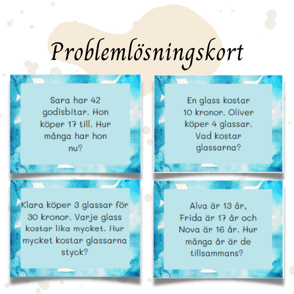 Problemlösningskort med alla fyra räknesätt