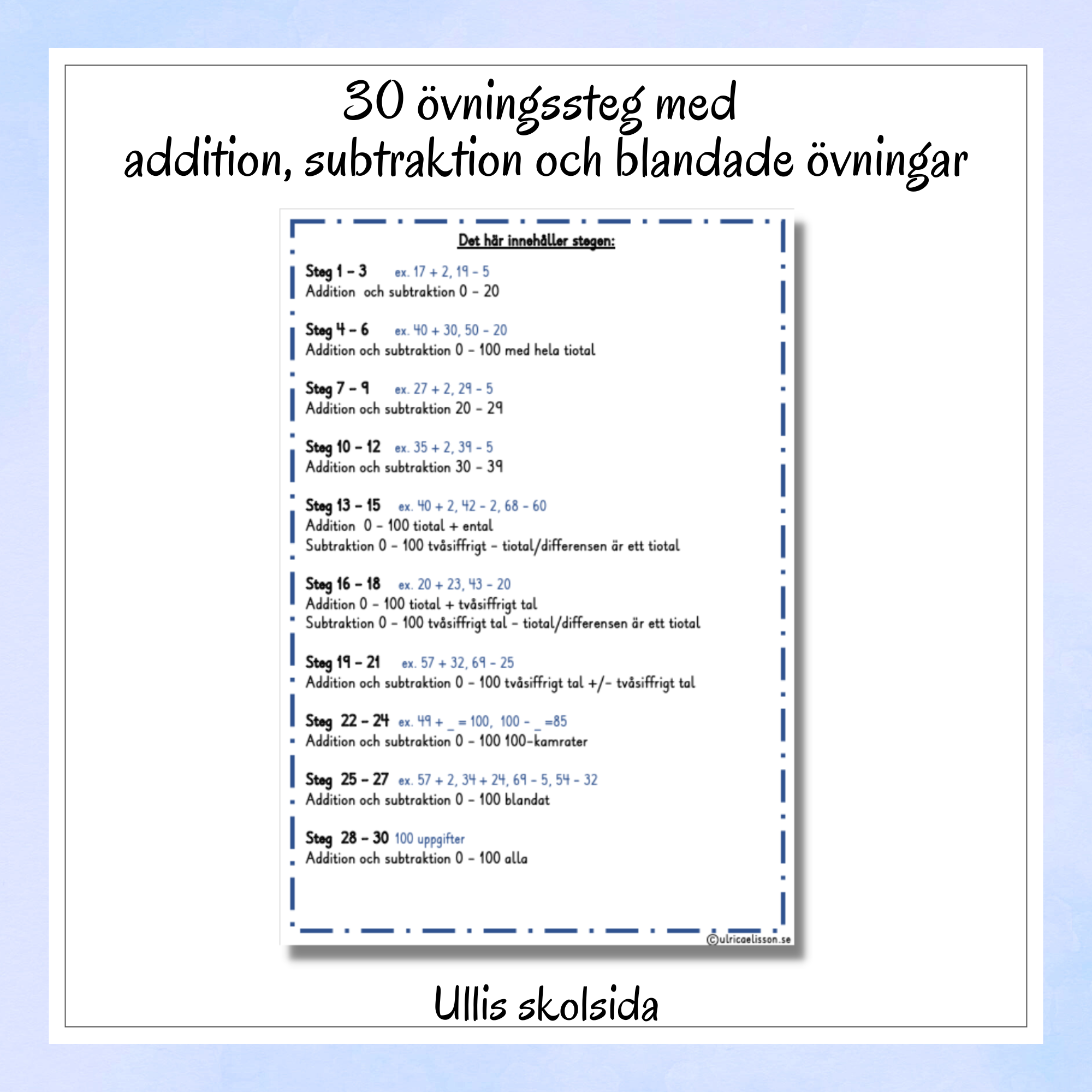 Träna addition och subtraktion 0-100 utan tiotalsövergång