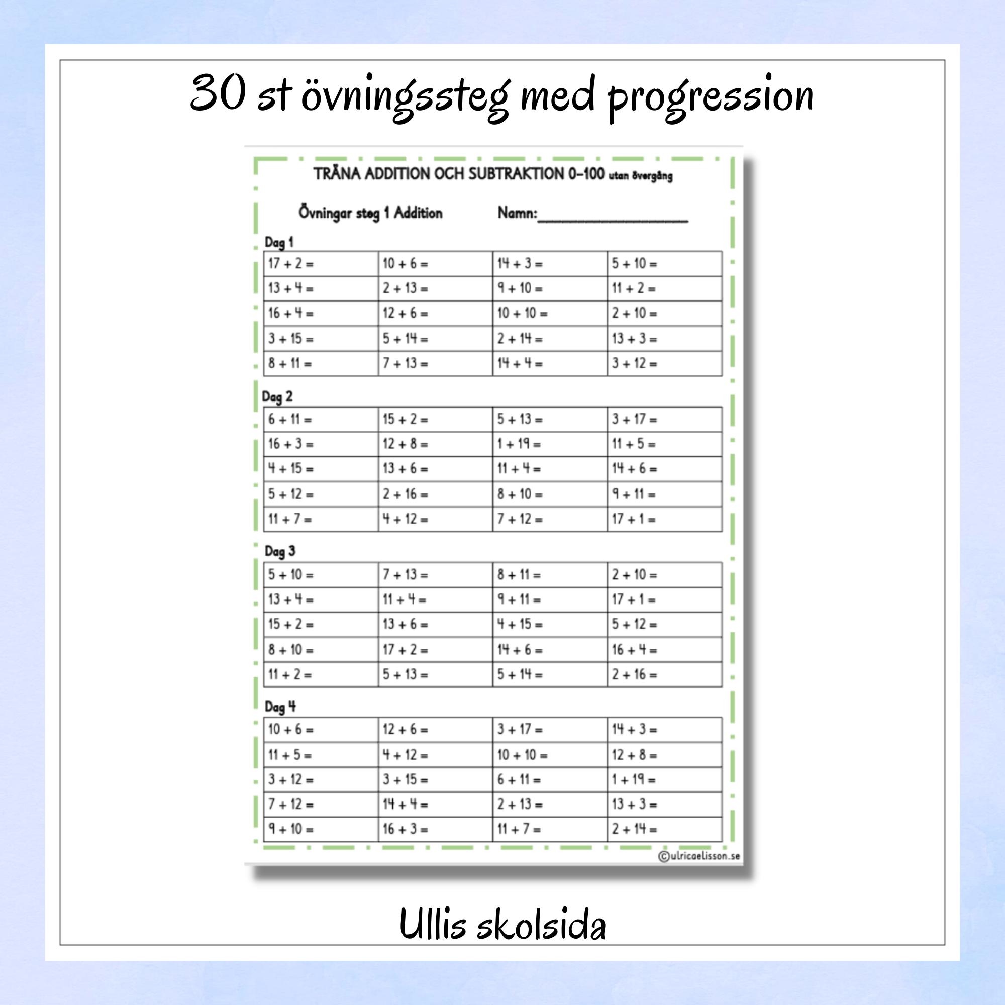 Träna addition och subtraktion 0-100 utan tiotalsövergång