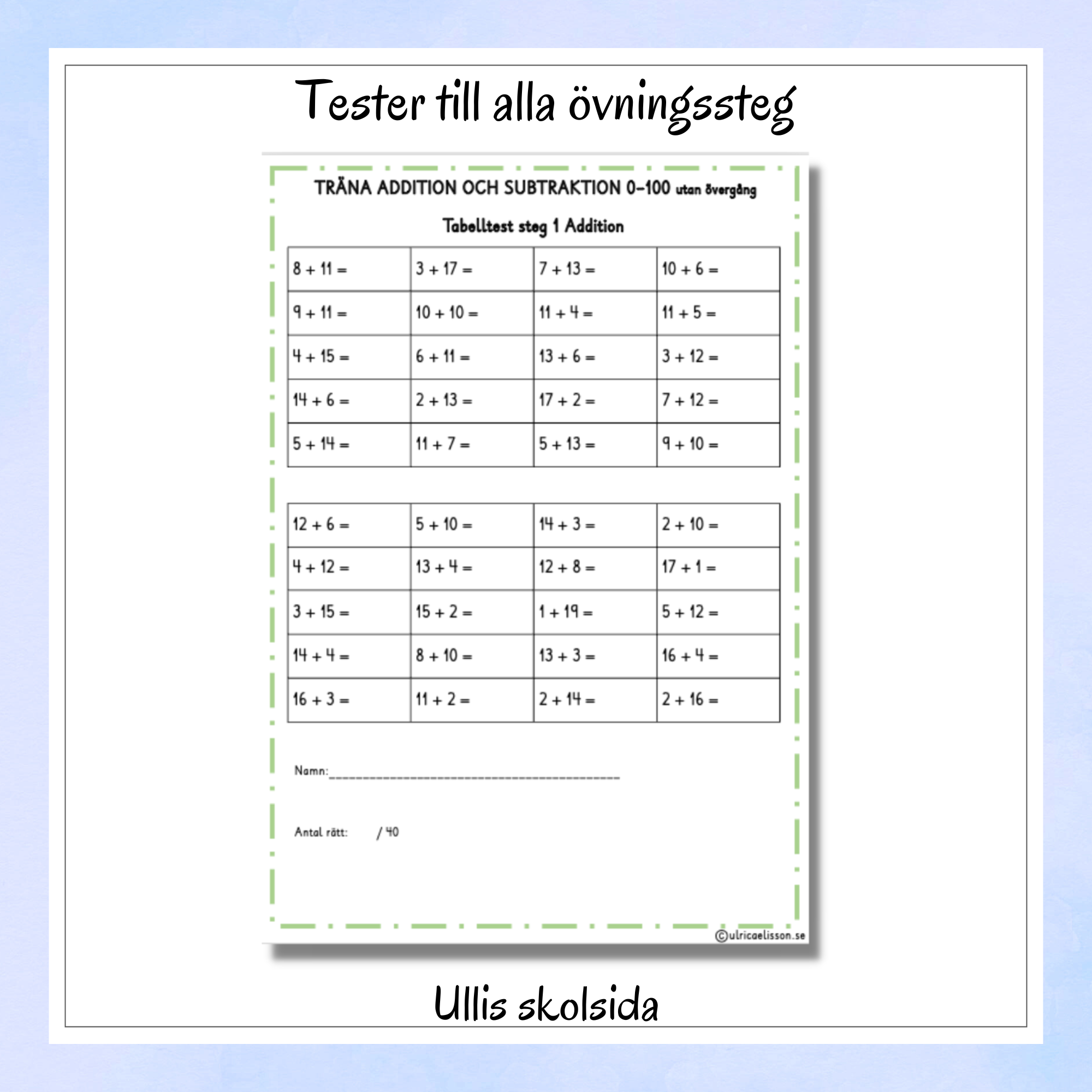 Träna addition och subtraktion 0-100 utan tiotalsövergång