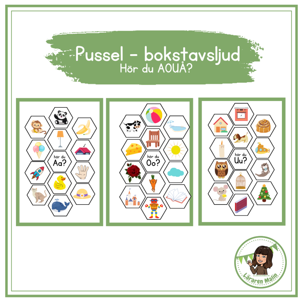 Pussel bokstavsljud- bokstäverna AOUÅ