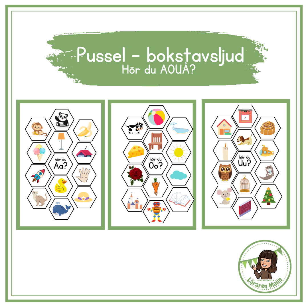 Pussel bokstavsljud- bokstäverna AOUÅ