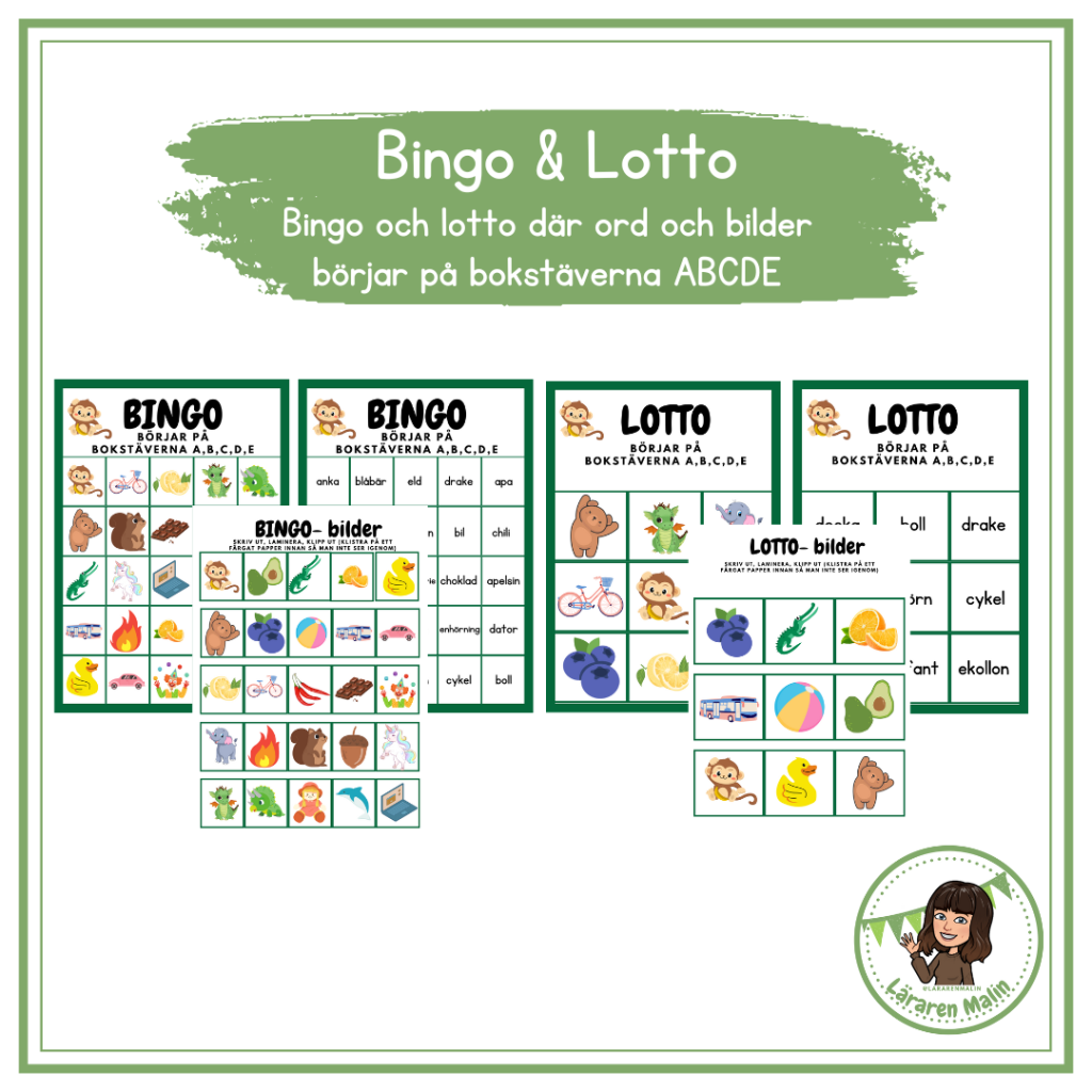 Lässpel- Bingo & Lotto med bokstäverna ABCDE