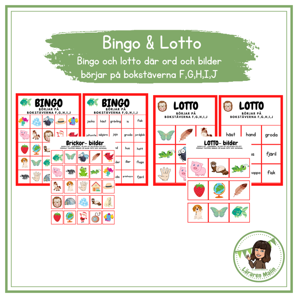 Lässpel- Bingo & Lotto med bokstäverna FGHIJ