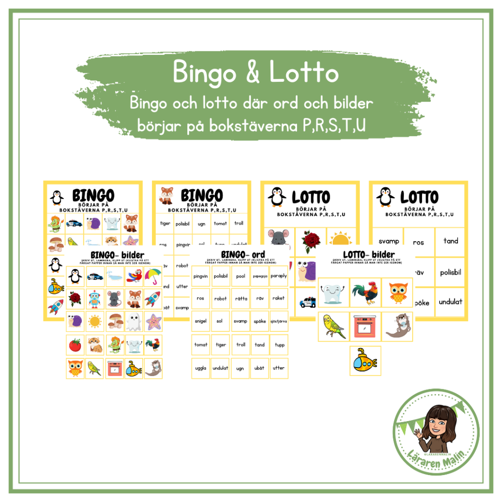 Lässpel- Bingo & Lotto med bokstäverna PRSTU