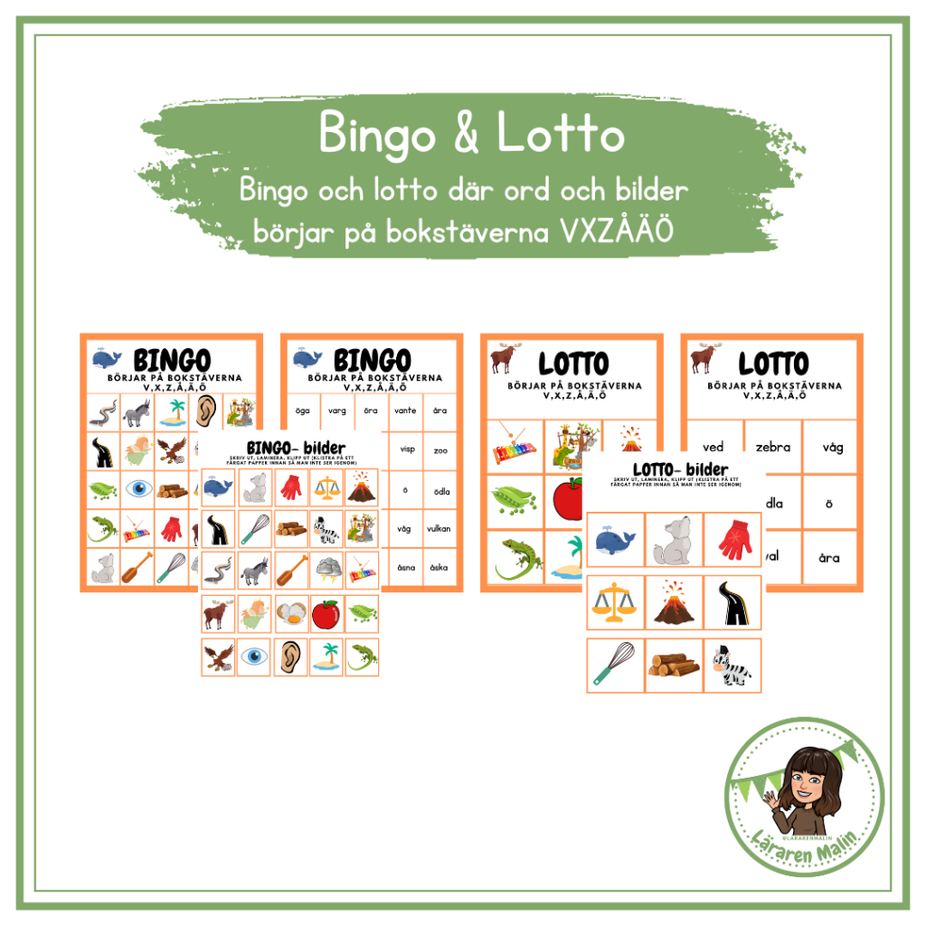 Lässpel- Bingo & Lotto med bokstäverna VXZÅÄÖ
