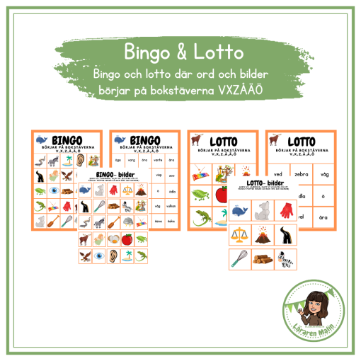 Lässpel- Bingo & Lotto med bokstäverna VXZÅÄÖ