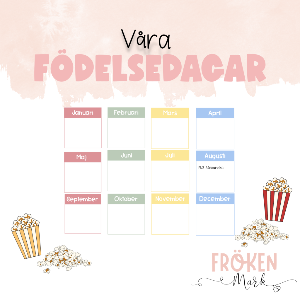 Våra födelsedagar! (Rosa och pastell)