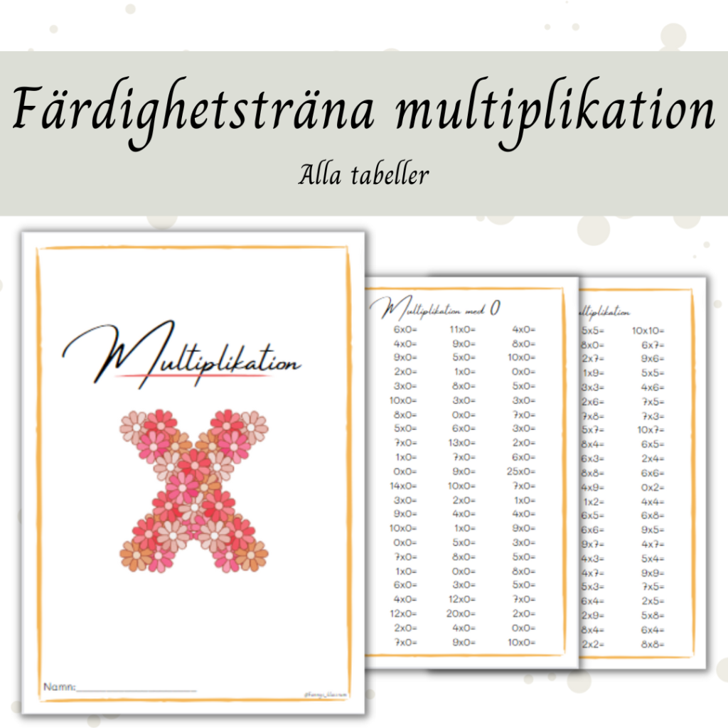 Häfte för att färdighetsträna multiplikation
