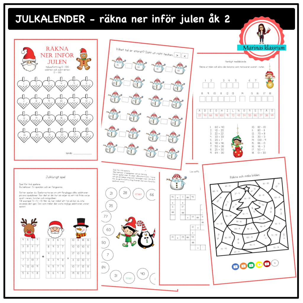 Julkalender räkna ner inför jul åk 2