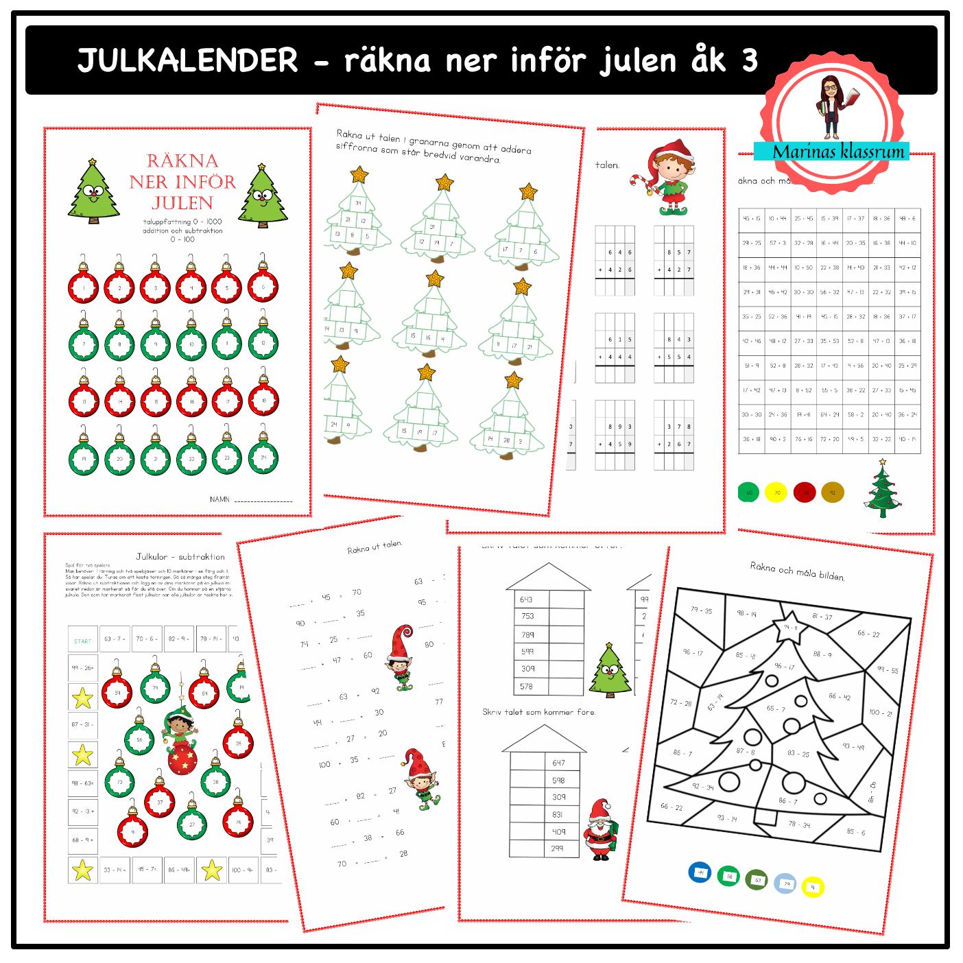 Julkalender räkna ner inför julen åk 3