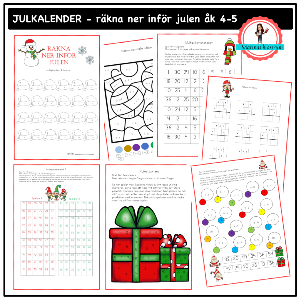 Julkalender räkna ner inför jul åk 4-5