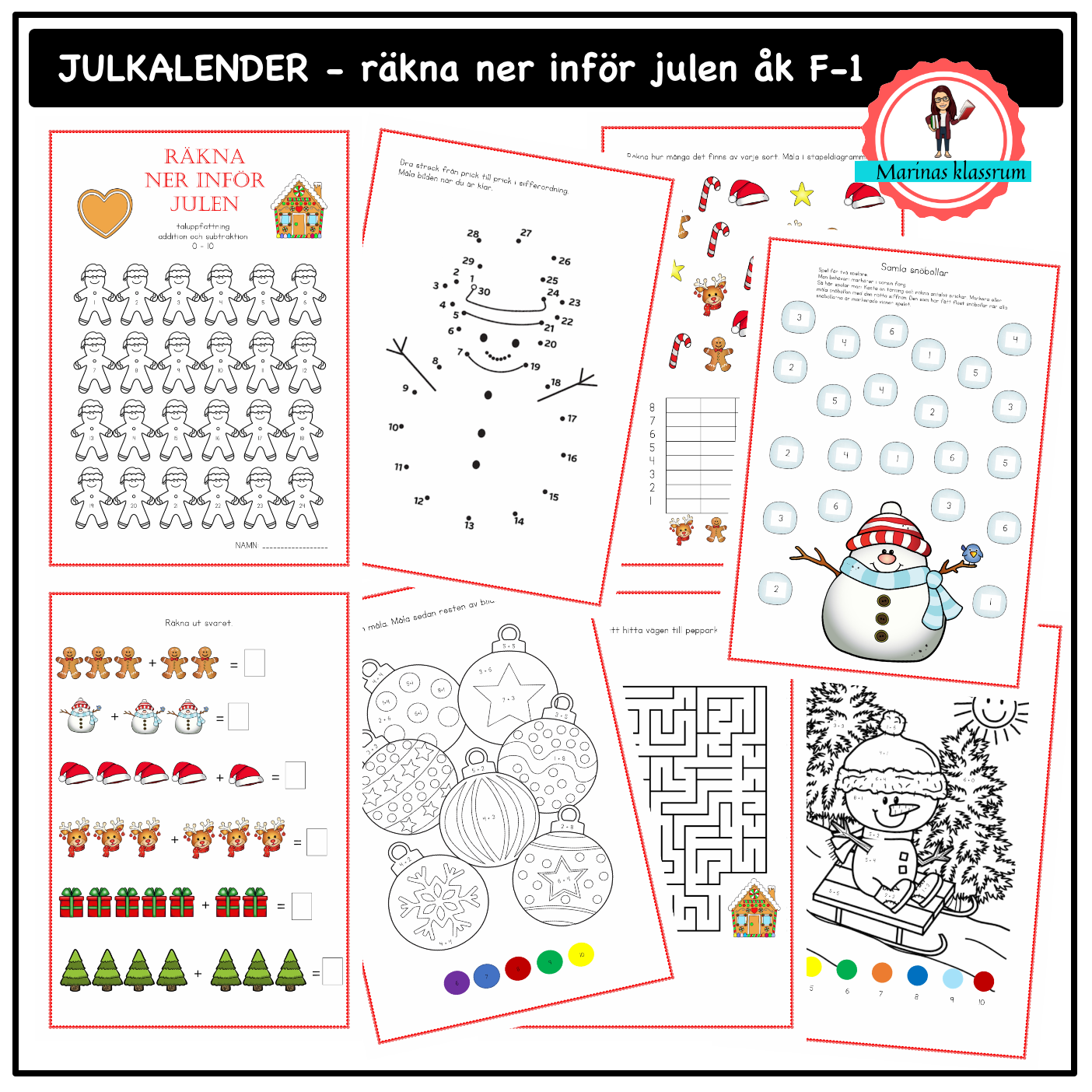 Julkalender räkna ner inför julen åk F-1