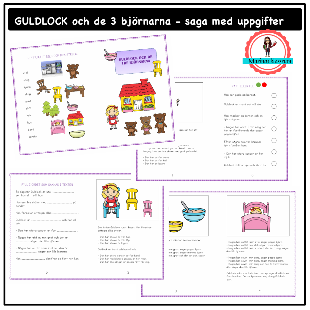 Guldlock och de tre björnarna – saga med uppgifter