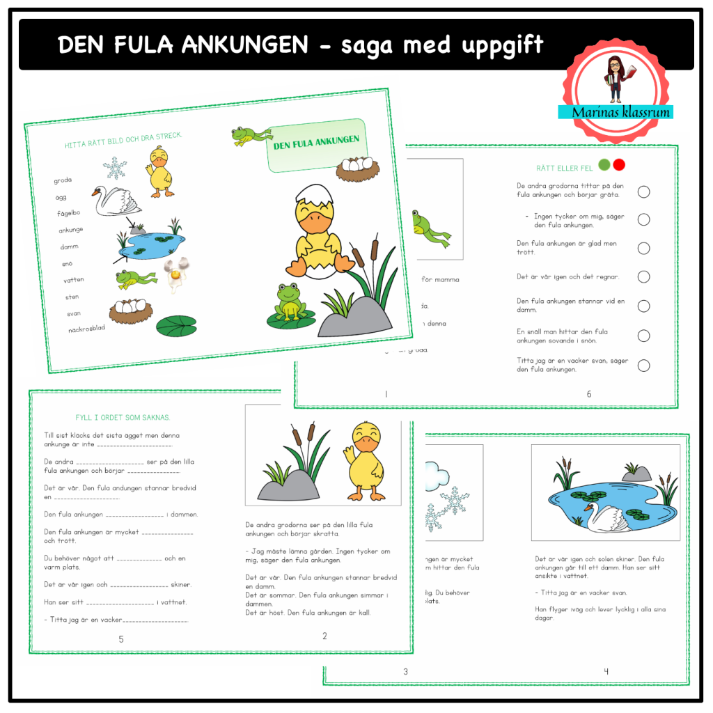 Den fula ankungen – saga med uppgifter