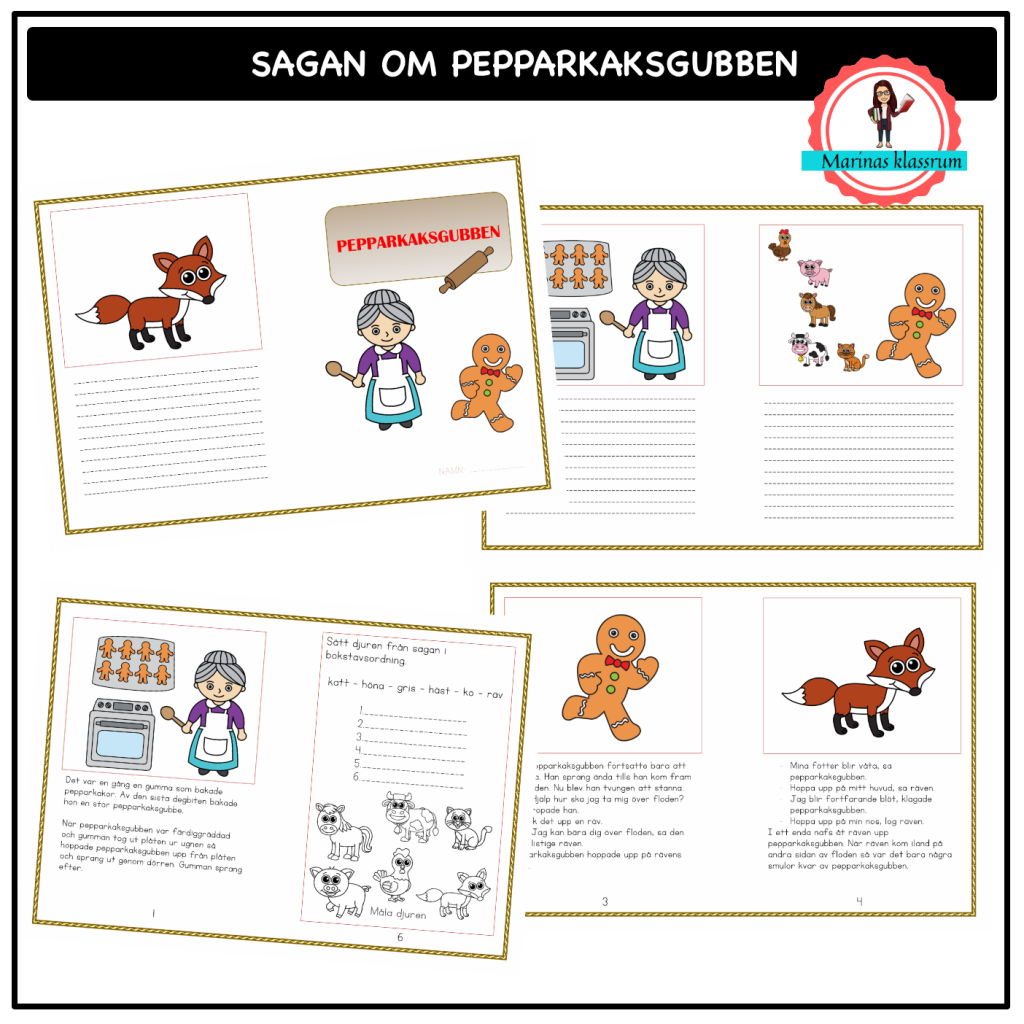 Pepparkaksgubben saga med uppgifter