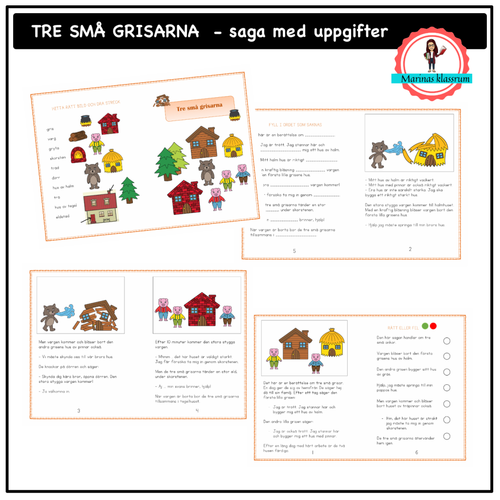 De tre små grisarna – saga med uppgifter