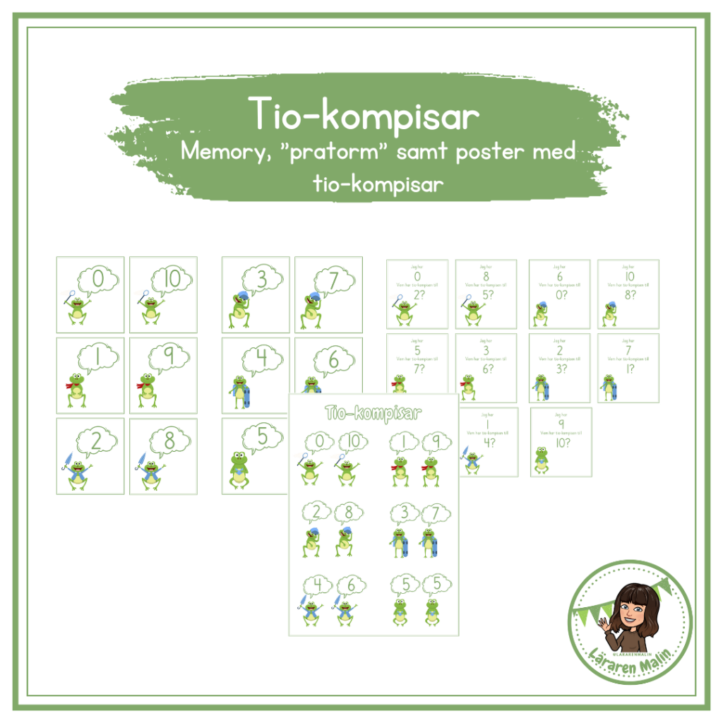 Träna på tio-kompisarna (memory, ”pratorm” samt poster)