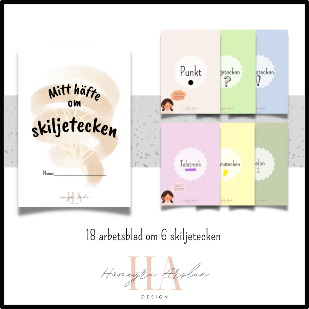 Skiljetecken- Häfte om punkt, kommatecken, frågetecken, utropstecken, talstreck och kolon