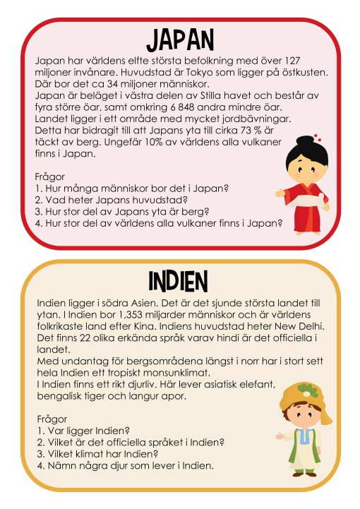 Geografikort - Faktatext med 4 frågor