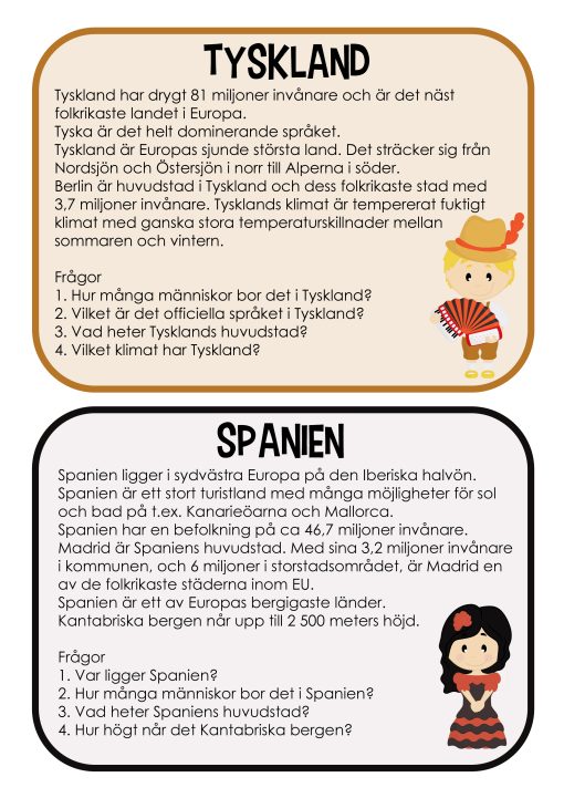 Geografikort - Faktatext med 4 frågor