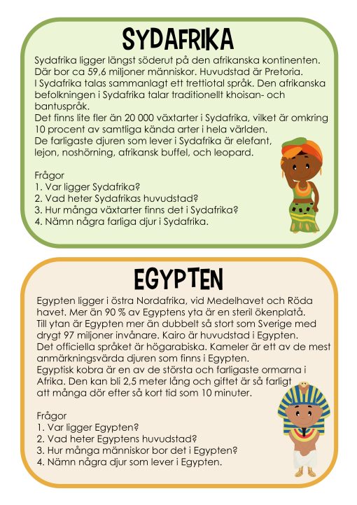 Geografikort - Faktatext med 4 frågor