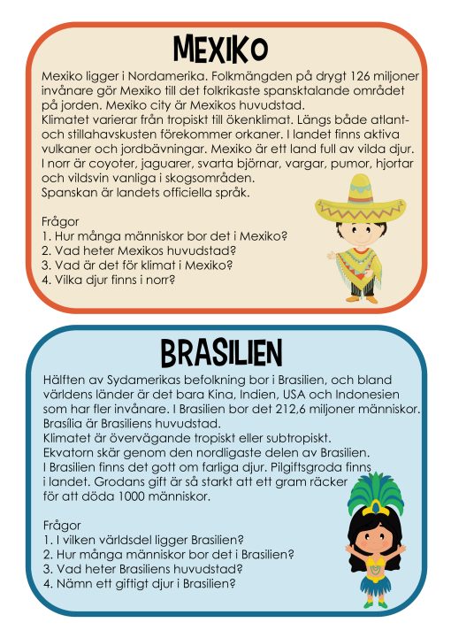 Geografikort - Faktatext med 4 frågor