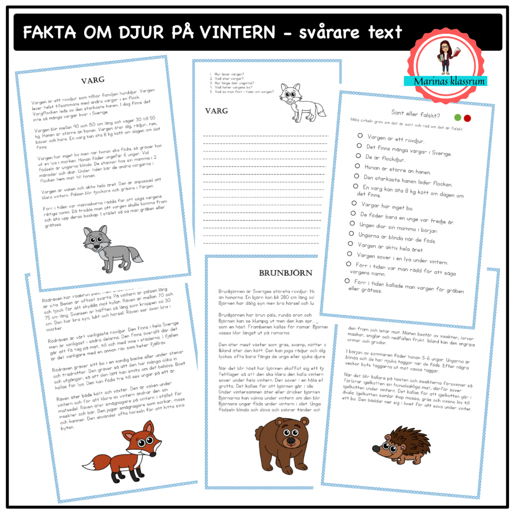 Fakta om djur på vintern – svårare texter