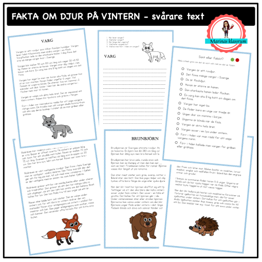Fakta om djur på vintern - svårare texter