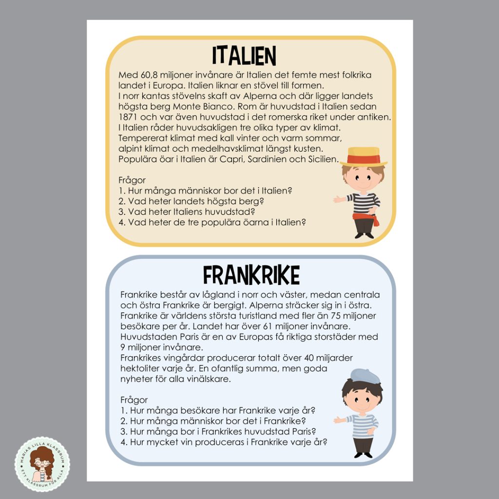 Geografikort – Faktatext med 4 frågor