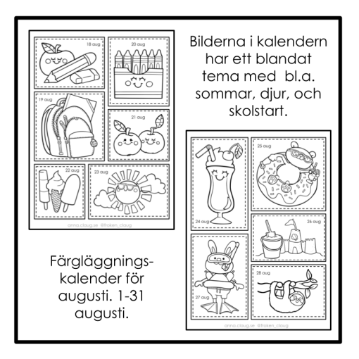 Färgläggningskalender: Augusti