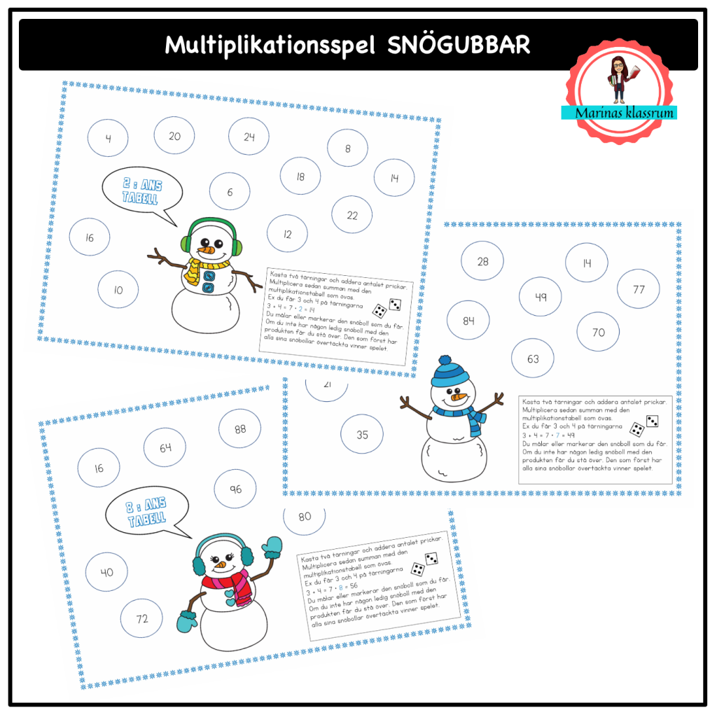 Träna multiplikation med snögubbar