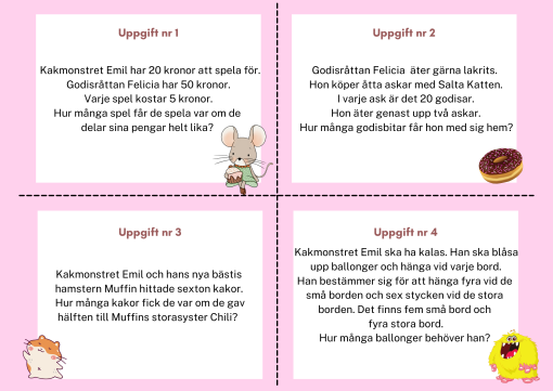 Kakmonstret Emil och godisråttan Felicia övar multiplikation och division