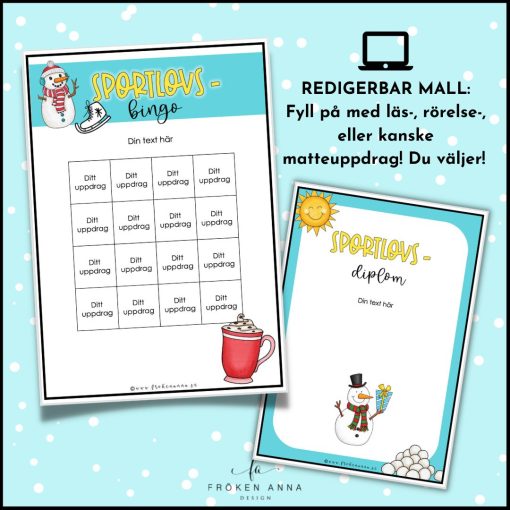 Redigerbart Sportlovsbingo (skriv in egna uppdrag)