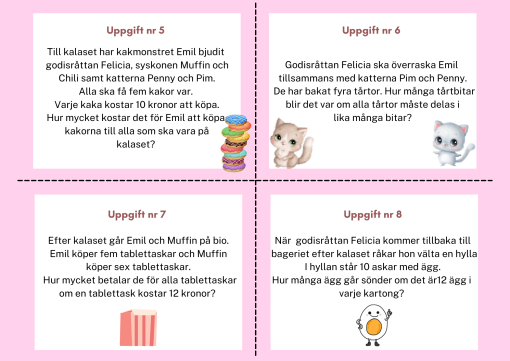 Kakmonstret Emil och godisråttan Felicia övar multiplikation och division
