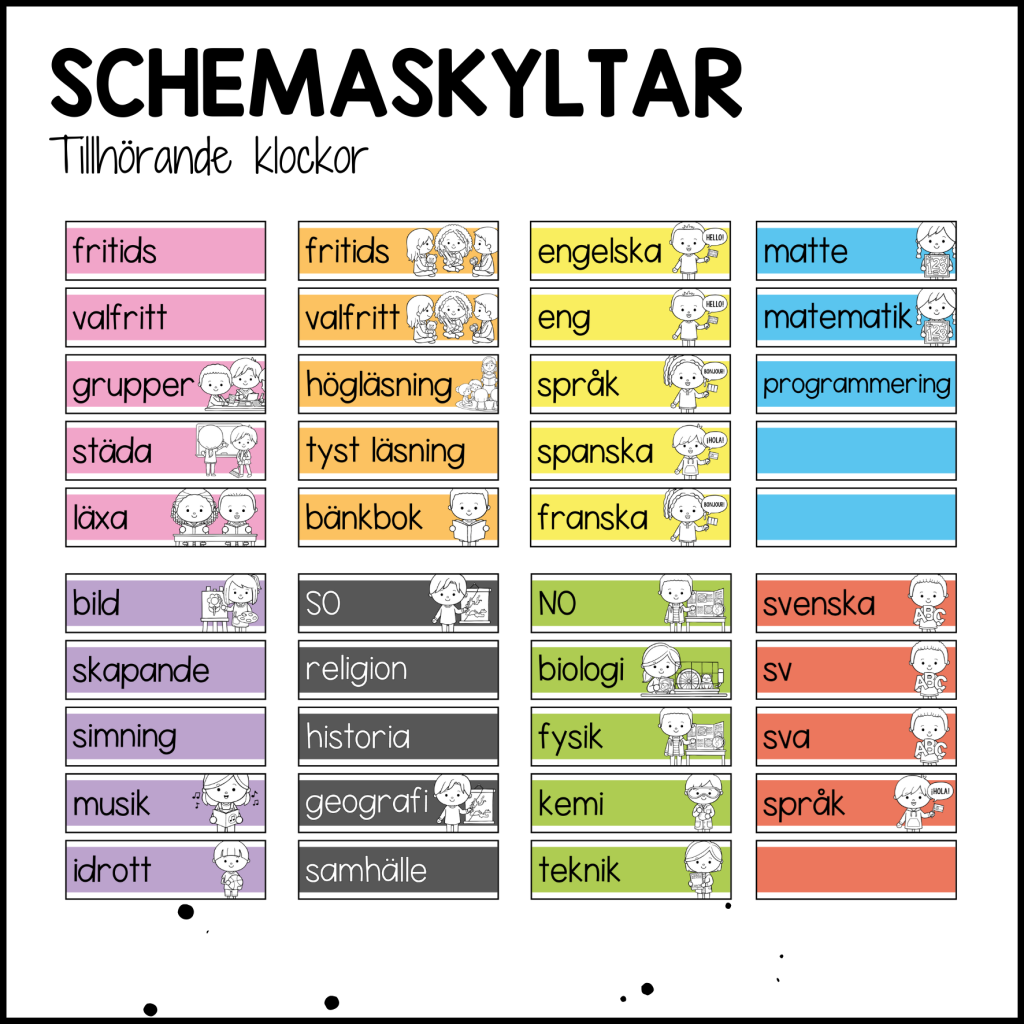 COLOR: schemaskyltar + klockor