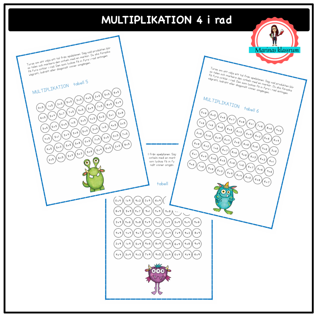 4 i rad med multiplikationsmonster