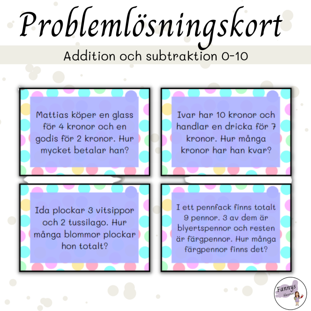 Problemlösningskort addition och subtraktion 0-10