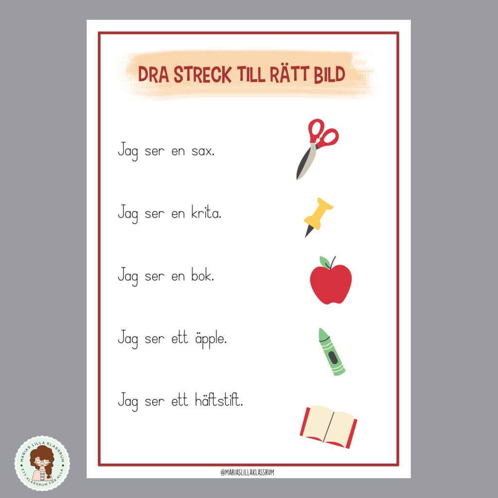 Dra streck till rätt bild + välskrivning