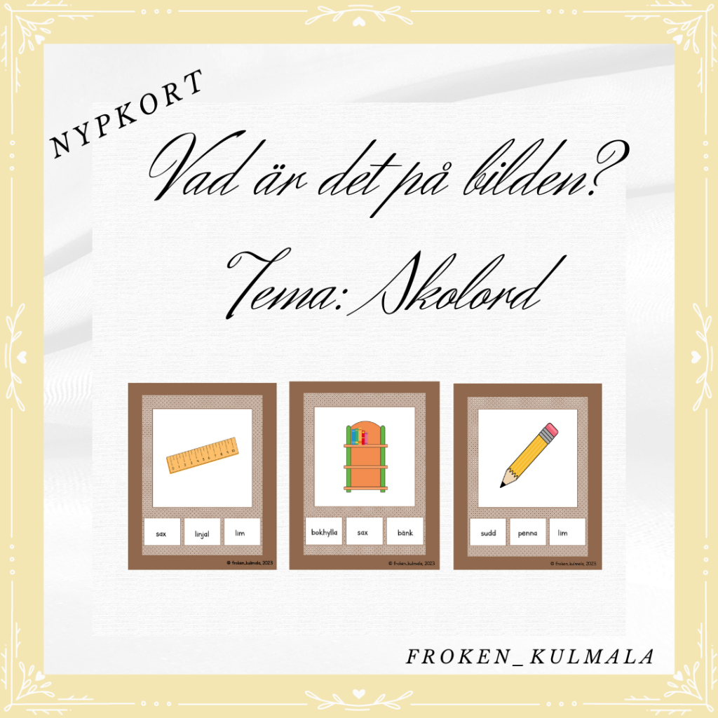 Nypkort – Vad är det på bilden? med tema skolord