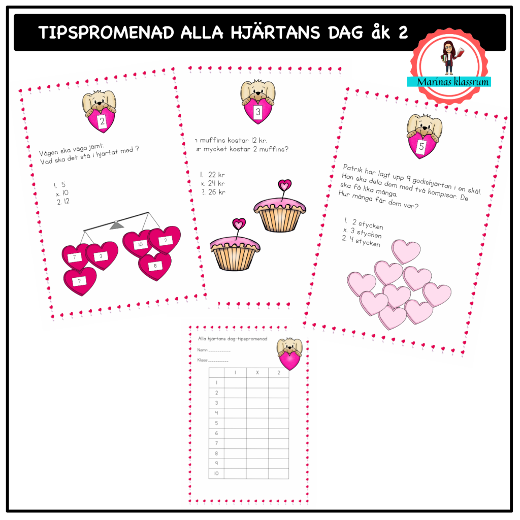 Tipspromenad – mattefrågor alla hjärtans dag åk 2
