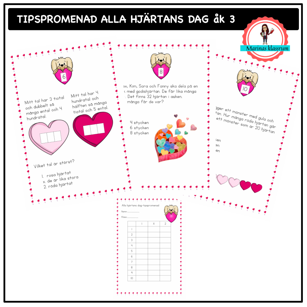 Tipspromenad – mattefrågor alla hjärtans dag åk 3