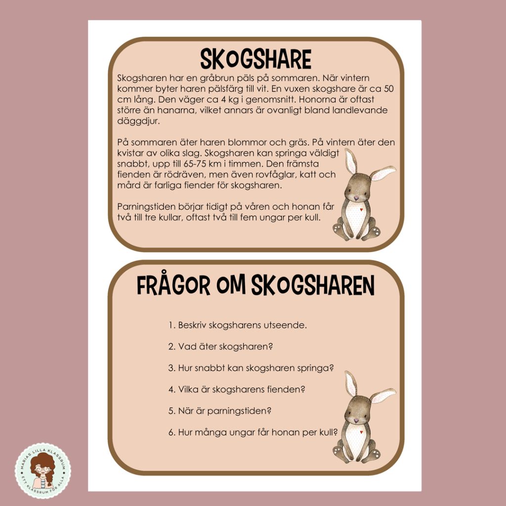 Djur i Norden – läskort med tillhörande frågor