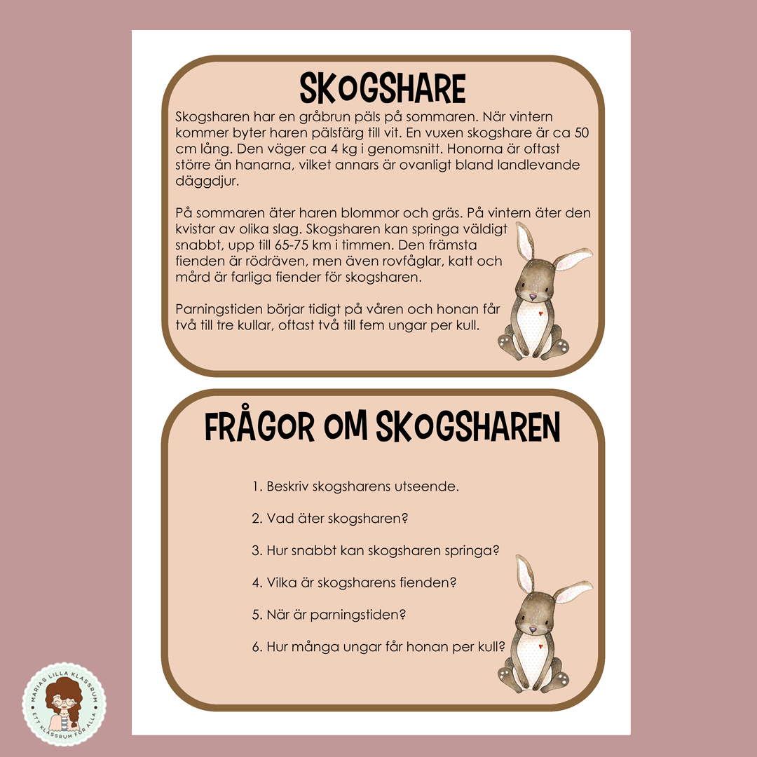 Djur i Norden - läskort med tillhörande frågor