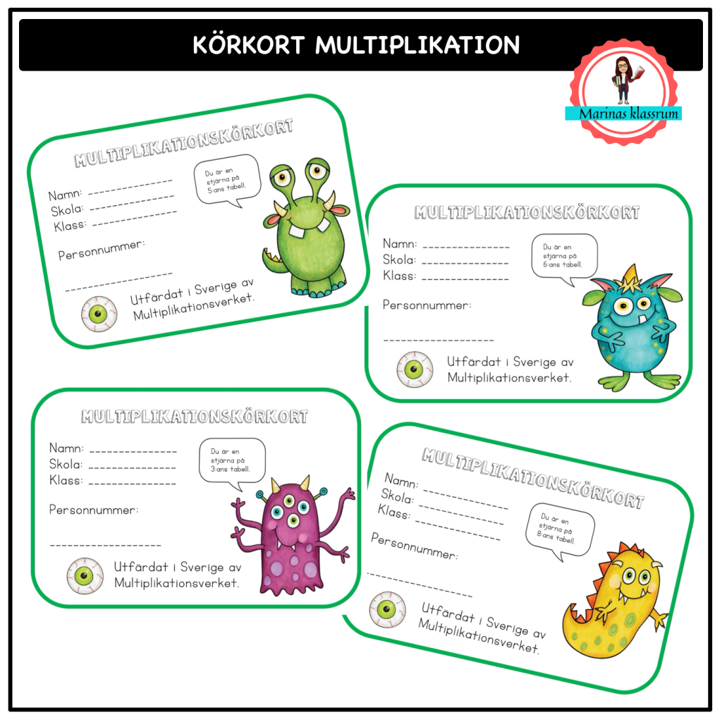 Körkort – multiplikation med mattemonster