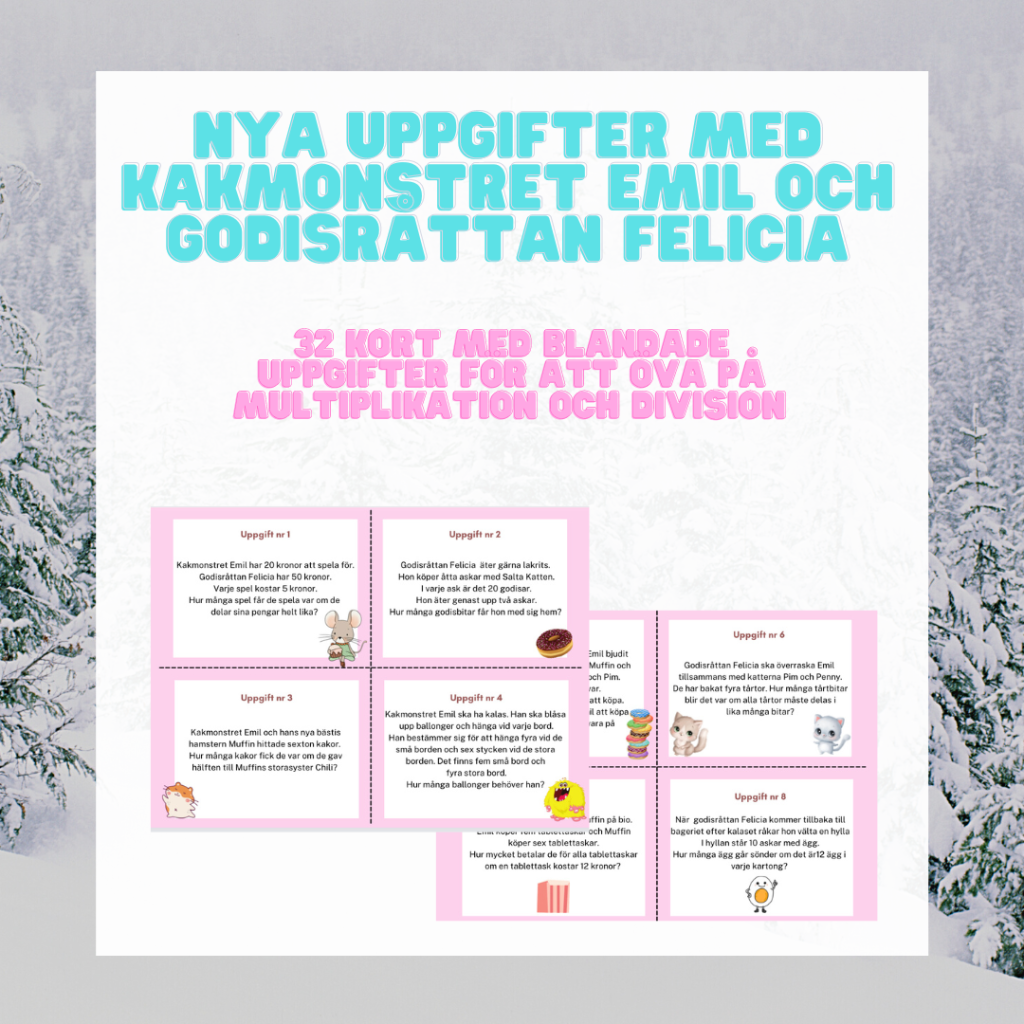 Kakmonstret Emil och godisråttan Felicia övar multiplikation och division
